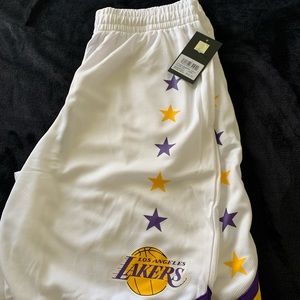 Lakers white basketball shorts